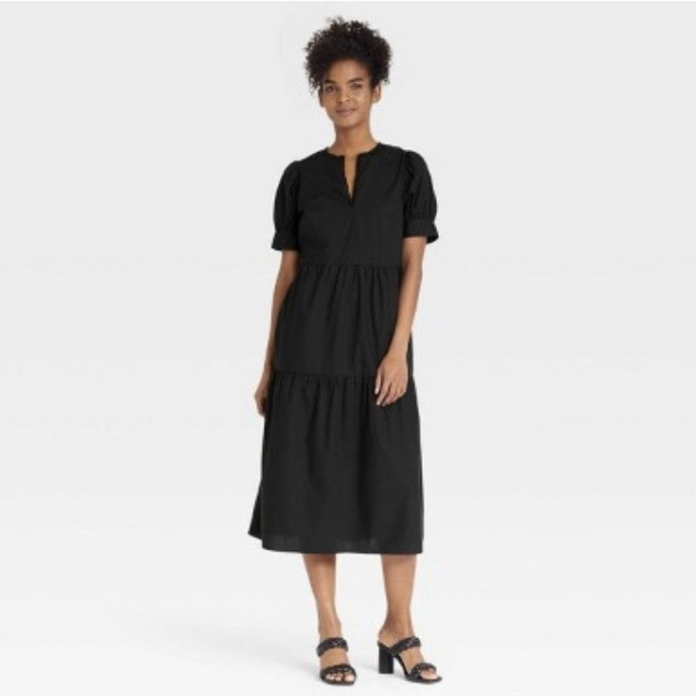 Who What Wear black puff short sleeve lace dress nwt